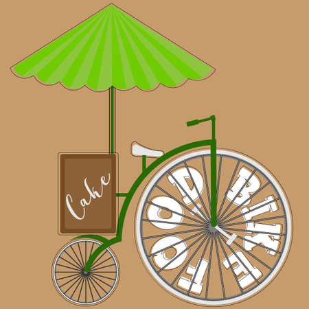 logo of blue green retro food bike with white wheels and parasolのイラスト素材