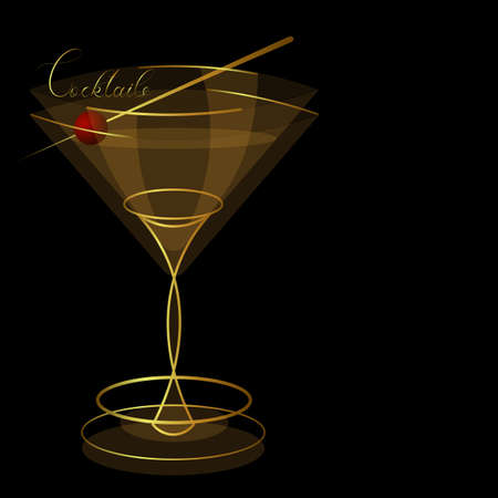 cocktail glass in art deco style on dark backgroundのイラスト素材