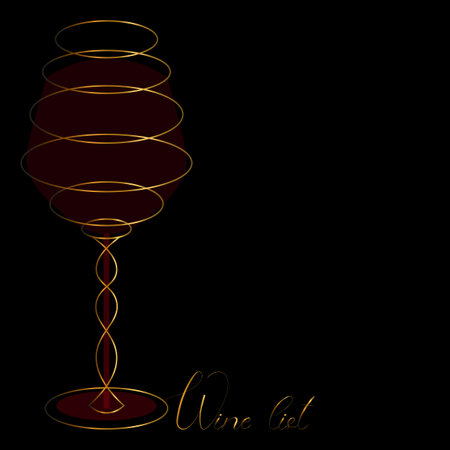 glass of wine from golden ovals in art deco style on a dark backgroundのイラスト素材