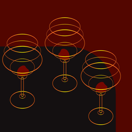 three glasses of golden ovals with cherries in art deco styleのイラスト素材