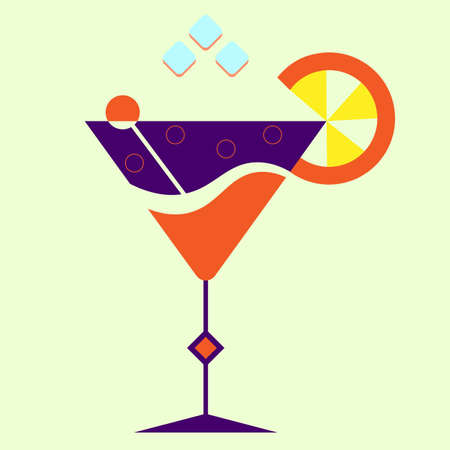 minimalistic summer cocktail icon with lemon slice and ice floesのイラスト素材