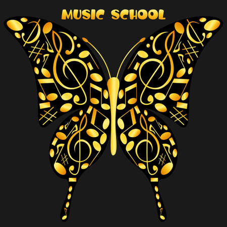 logo in the form of a butterfly made of musical notes for a music schoolのイラスト素材