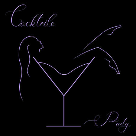 minimal martini cocktail   with a female figure in a glassのイラスト素材