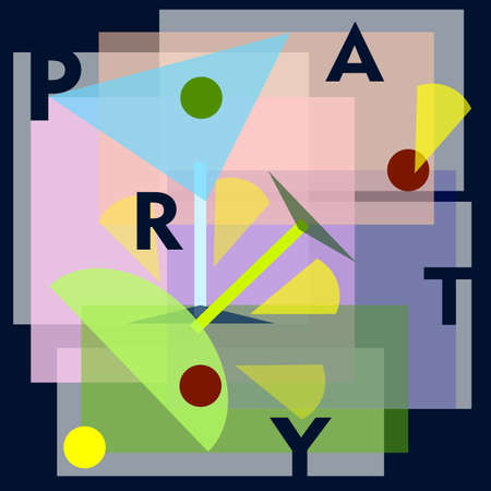 geometric abstract cocktail party background with glasses and elementsのイラスト素材
