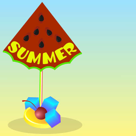 summer with umbrella-watermelon, lemon, ice and cherryのイラスト素材