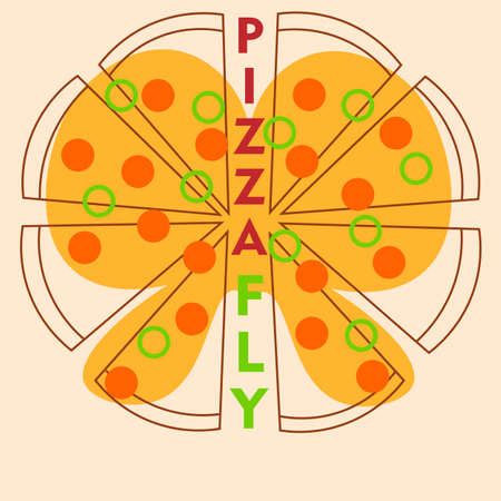 minimal flying pizza butterfly olives and tomatoesのイラスト素材