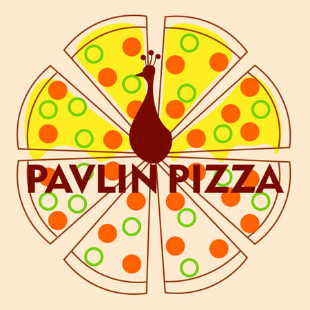 minimal pizza  in the form of a peacock with olives and tomatoesのイラスト素材