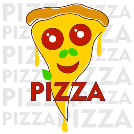 abstract minimal pizza icon with eyes and smile from tomatoのイラスト素材