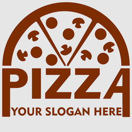 abstract pizza logo for packaging or menu with mushrooms, tomatoes and sausagesのイラスト素材