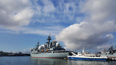 view from the embankment of Vladivostok to ships on a sunny dayの写真素材