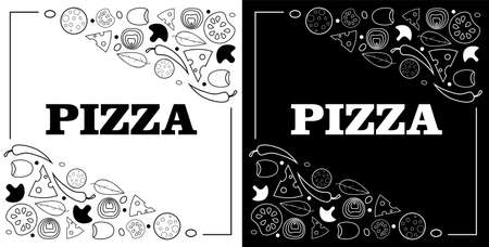 abstract minimal lettering pizza for packaging or menu. black and whiteのイラスト素材