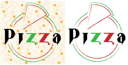 bright lettering pizza icon with pizza silhouette and sliceのイラスト素材