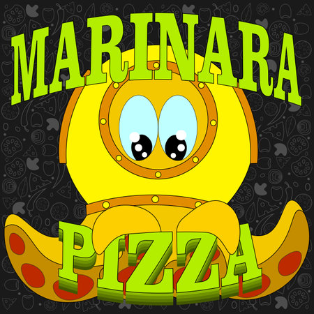 pizza icon with seafood cartoon octopus in a diving helmetのイラスト素材