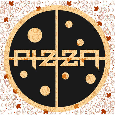 abstract pizza icon with a pattern of vegetables and an inscriptionのイラスト素材