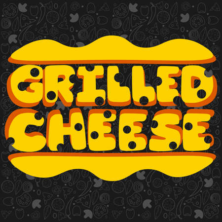 lettering of cheese for grilling on a background of a pattern of vegetablesのイラスト素材