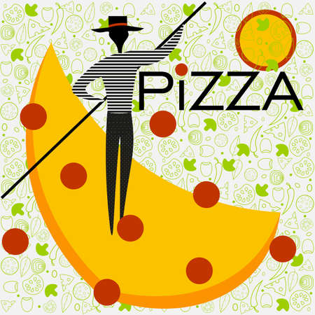 abstract minimal with gondolier silhouette on a slice of pizzaのイラスト素材