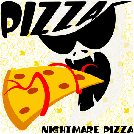abstract minimal with silhouette of a monster with a slice of pizza in his mouth 1のイラスト素材