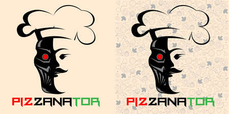 abstract minimal logo with silhouette of terminator in chef hat 1のイラスト素材