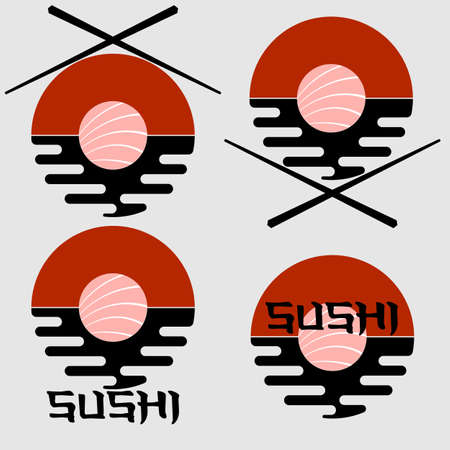 abstract minimal Asian food icon with chopsticks and sushiのイラスト素材
