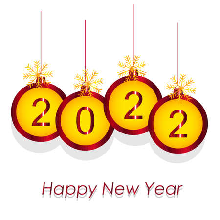 christmas balls with numbers 2022 and inscription happy new yearのイラスト素材
