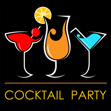 abstract cocktail with three different glasses on a dark backgroundのイラスト素材