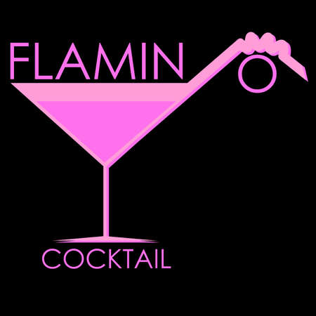 abstract flamingo cocktail with a glass and a straw in the form of a flamingo on a dark backgroundのイラスト素材
