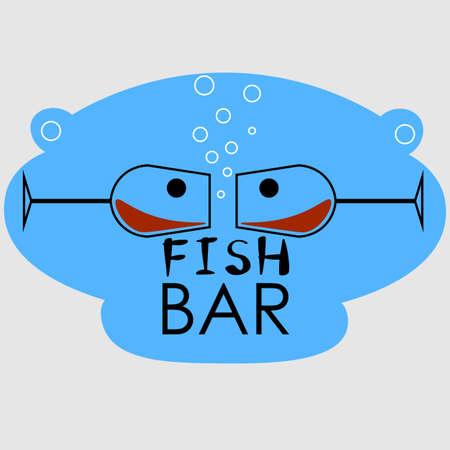abstract icon of a fish bar from glasses in the form of fish with bubbles and a faceのイラスト素材