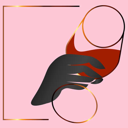 abstract illustration of wine glass in hand for bar or menuのイラスト素材