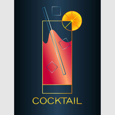 abstract minimal of a cocktail with lemon and ice on a dark backgroundのイラスト素材