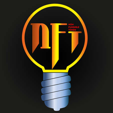 nft icon in the form of a light bulb with an inscription on a dark backgroundのイラスト素材
