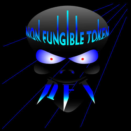 abstract face with teeth and a crown of inscriptionsのイラスト素材