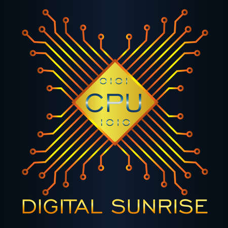 cpu microchip on dark background digital dawnのイラスト素材