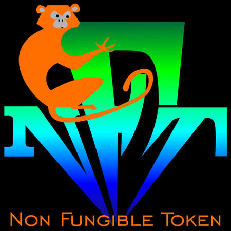 cartoon lettering of the nft icon with a monkey on a dark backgroundのイラスト素材