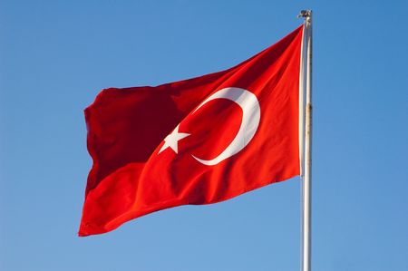 Flag of Turkey against the blue sky