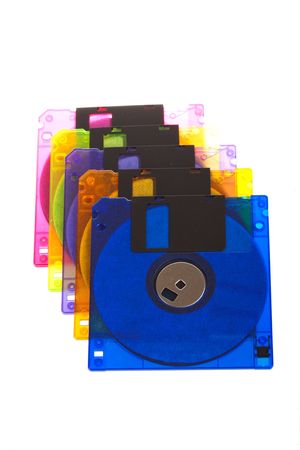 Background consisting of several diskettes of different colorの写真素材