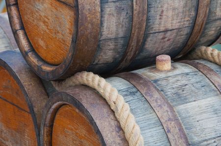 Oak kegs with grape wine