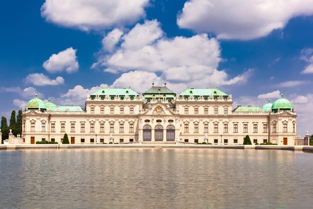 Belvedere palace is reflected in fountain water, Vienna, Austriaのeditorial素材