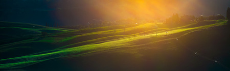 Morning landscape with the high voltage line, Tuscany, Italyの写真素材
