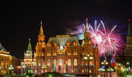 Fireworks over Red Square and the Historical Museum in Moscow.のeditorial素材