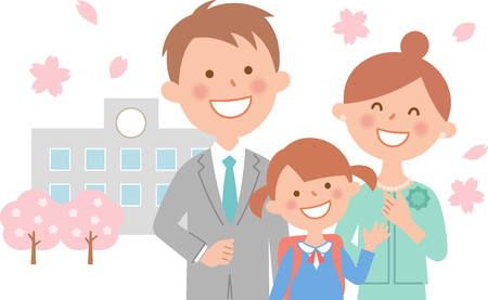 Cherry upper and elementary school matriculation schoolのイラスト素材