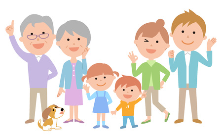 Six-member family energetic gatheringのイラスト素材