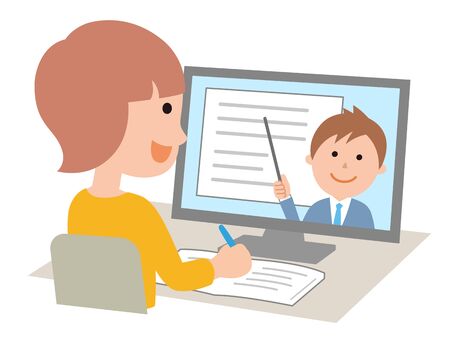 Girls taking online classesのイラスト素材