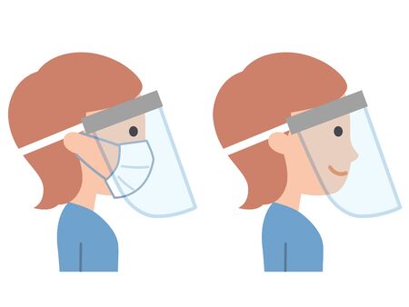 Woman with face shield profileのイラスト素材
