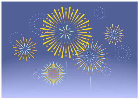Skyrocket fireworks are launched at the biggest summer event fireworks display. A summer tradition that beautifully colors the night sky.のイラスト素材