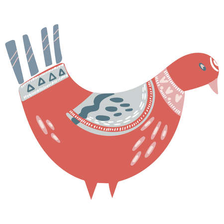 Isolated illustration of a bird in folk style on a white backgroundのイラスト素材