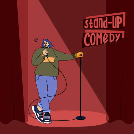 Stand-up comedic woman. Comedy artist. The performance of a female comedianのイラスト素材