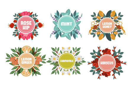 The set of labels herbal tea. Emblem for packaging.のイラスト素材