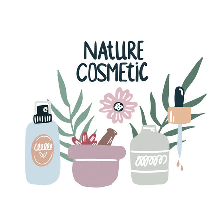 Ingredients of natural cosmetics. Natural face care products.のイラスト素材