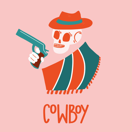Placard with cowboy skull and gun. Concept westernのイラスト素材
