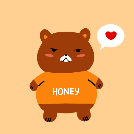 Cute teddy bear with a bubble message and heart. Cartoon vector illustrationのイラスト素材